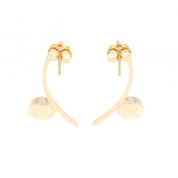 Gold Quartz Earrings Round Inlaid Curved Bar Design