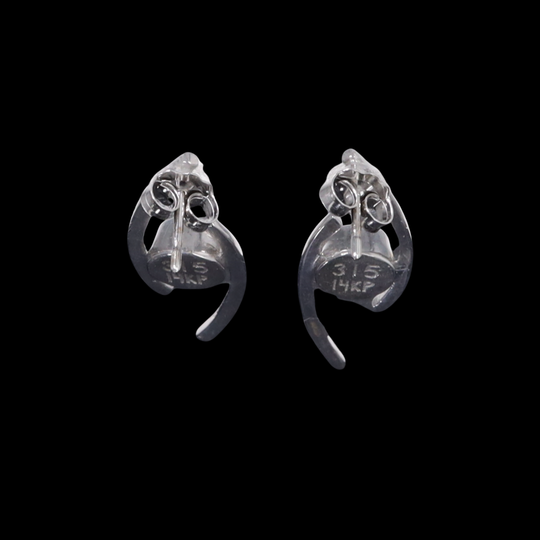 Opal Earrings Round Inlaid Double Curved Bar Design Studs