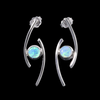 Opal Earrings Round Inlaid Double Curved Bar Design Studs