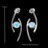 Opal Earrings Round Inlaid Double Curved Bar Design Studs
