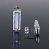 Opal Earrings Rectangle Inlaid with .50ctw Round Diamond Halo Studs