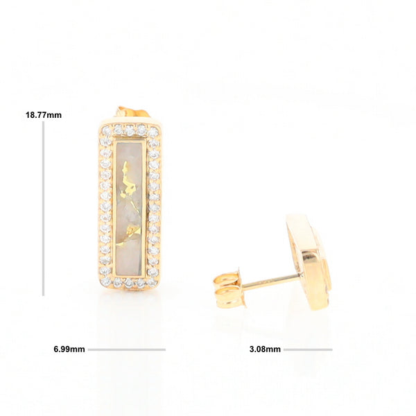 Gold Quartz Earrings Rectangle Inlaid with .50ctw Round Diamonds Halo Design - G2