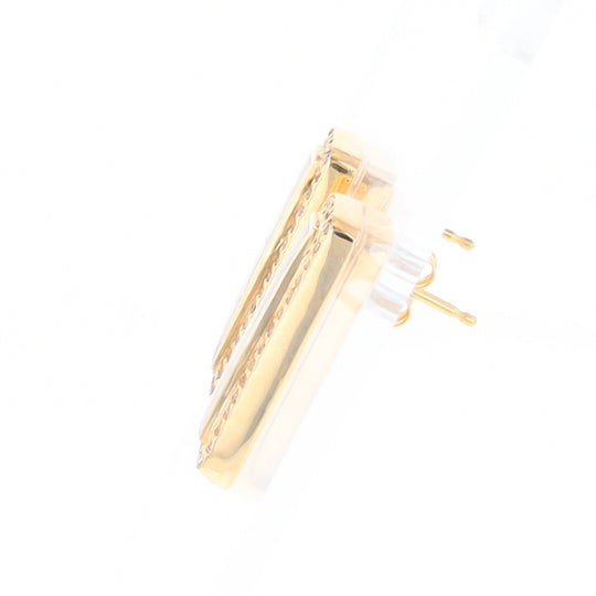 Gold Quartz Earrings Rectangle Inlaid with .50ctw Round Diamonds Halo Design - G2