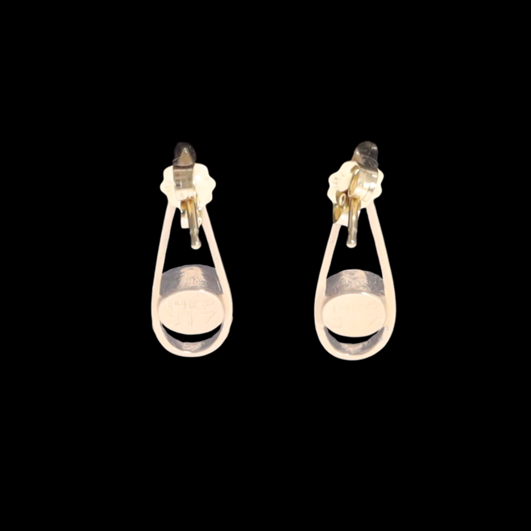 Opal Earrings Round Inlaid Open Tear Drop Design Studs