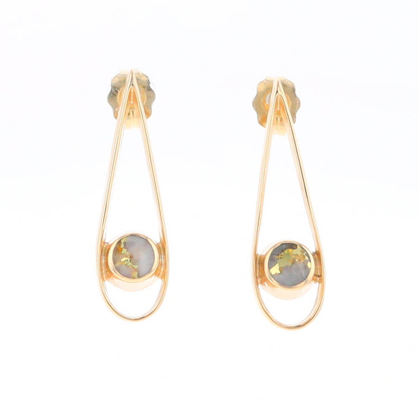 Gold Quartz Round Inlaid Teardrop Earrings - G2