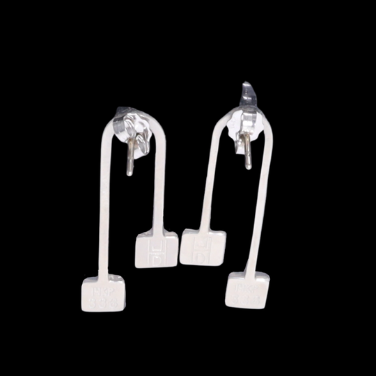 Opal Earrings Curved Bar Double Square Inlaid Ends Design Studs
