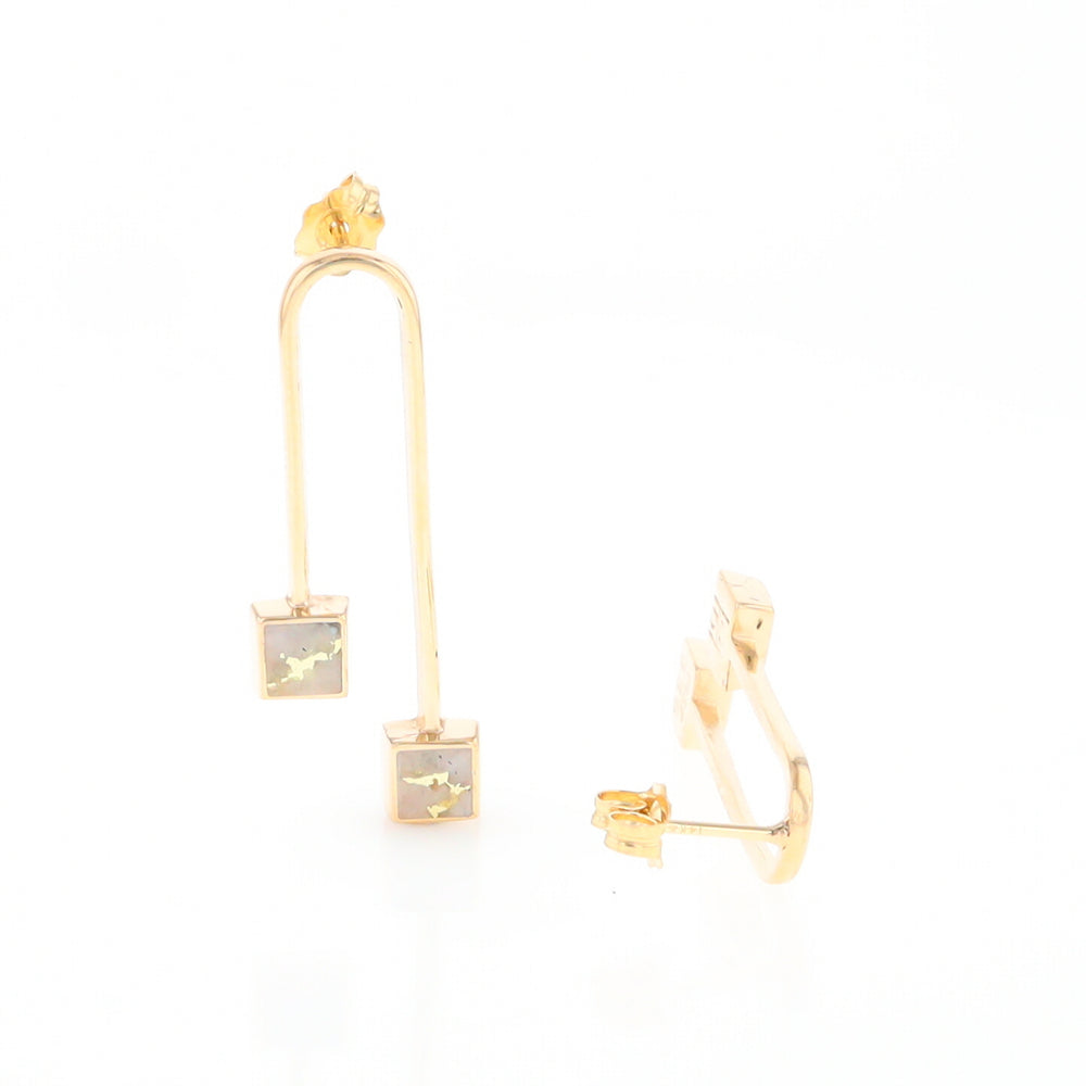 Gold Quartz Double Square Curved Bar Earrings - G2