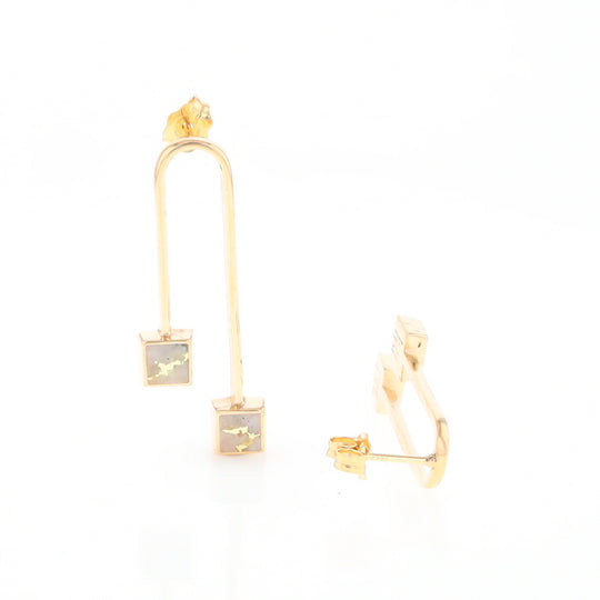 Gold Quartz Double Square Curved Bar Earrings - G2