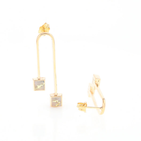 Gold Quartz Double Square Curved Bar Earrings - G2