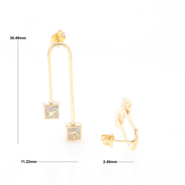 Gold Quartz Double Square Curved Bar Earrings - G2