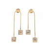 Gold Quartz Double Square Curved Bar Earrings - G2