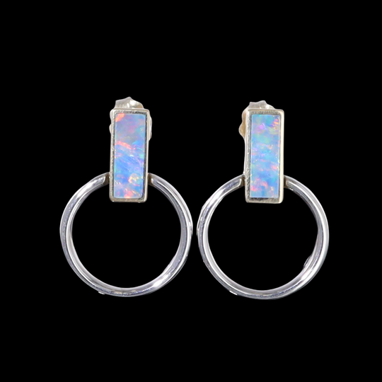 Opal Earrings Rectangle Inlaid Knocker Design Studs