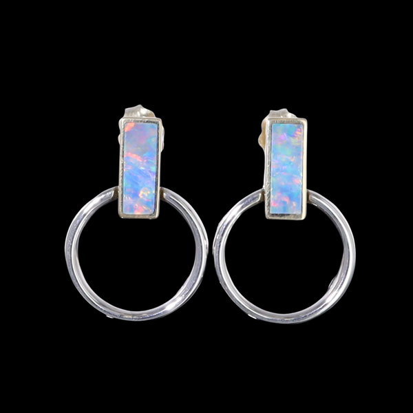 Opal Earrings Rectangle Inlaid Knocker Design Studs