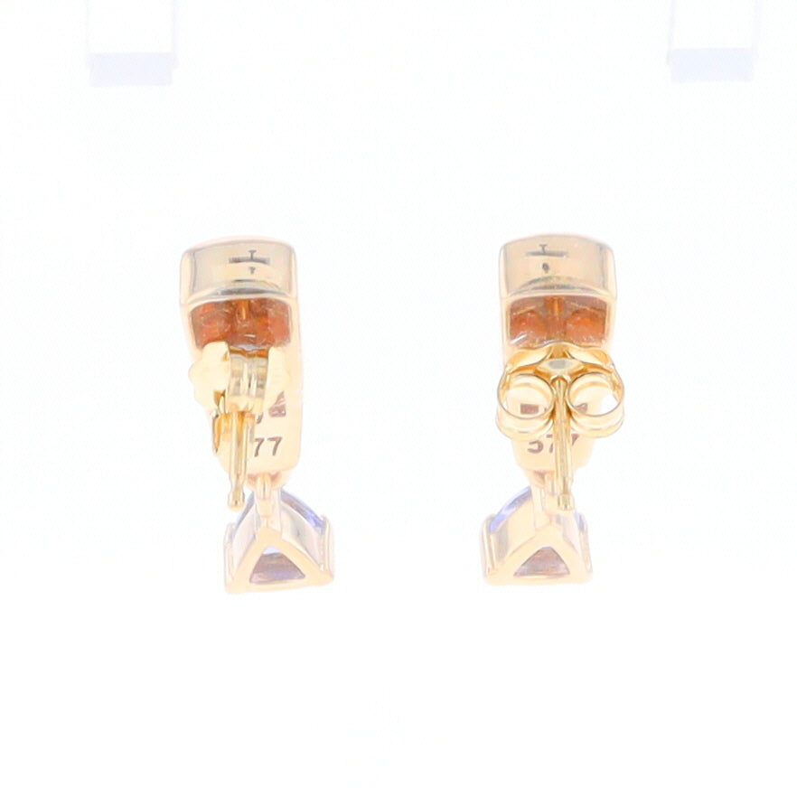 Gold Quartz Earrings Rectangle Inlaid Design with 0.11ct Diamonds & Trillion Cut Tanzanite