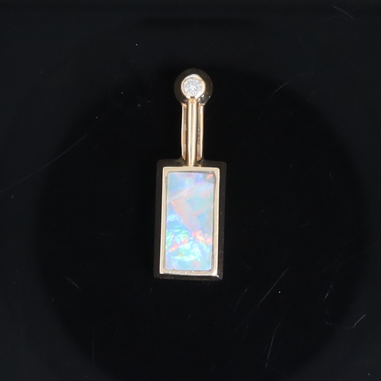 Opal Pendant Rectangle Inlaid Design with .04ctw Round Diamond