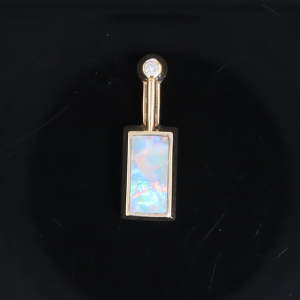 Opal Pendant Rectangle Inlaid Design with .04ctw Round Diamond