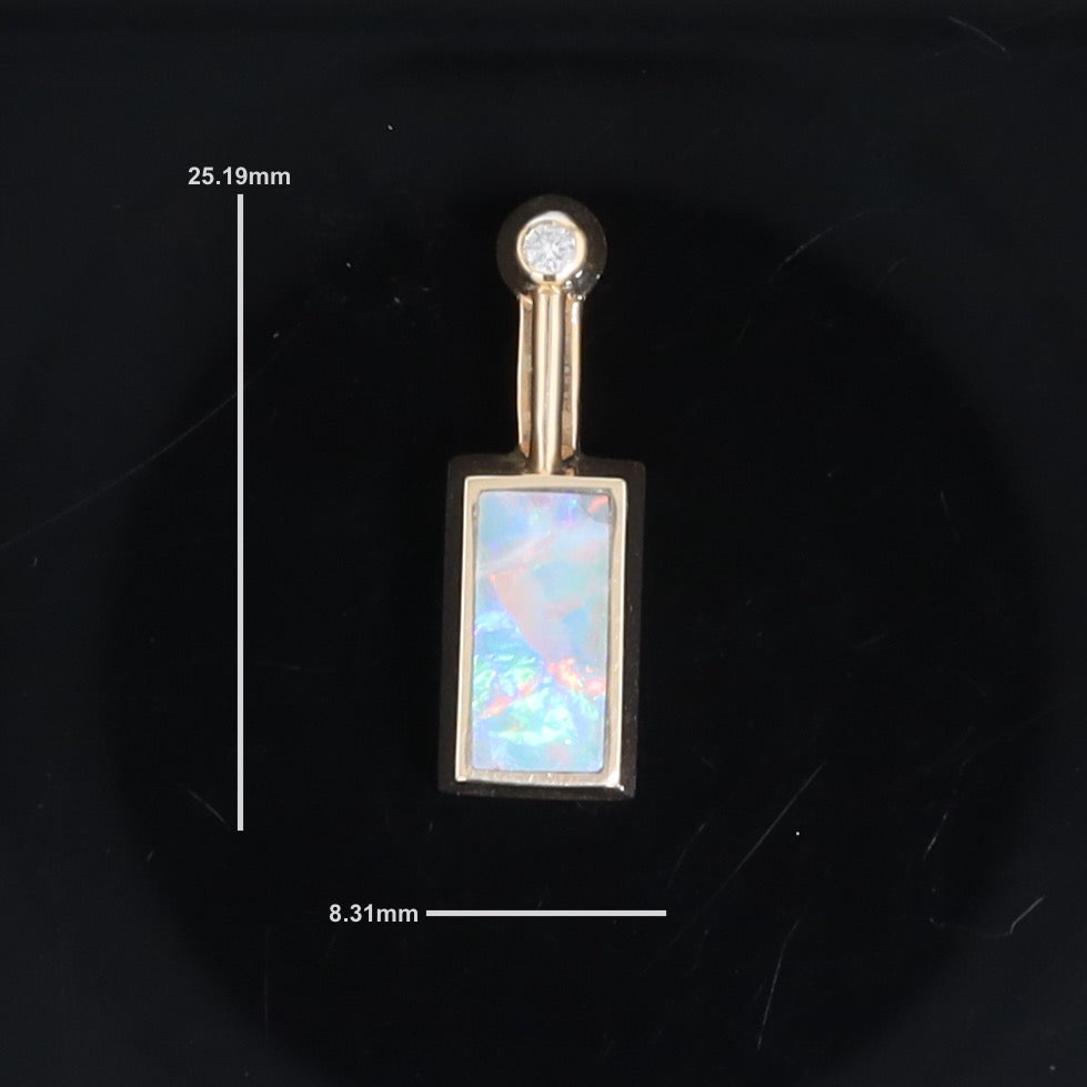 Opal Pendant Rectangle Inlaid Design with .04ctw Round Diamond