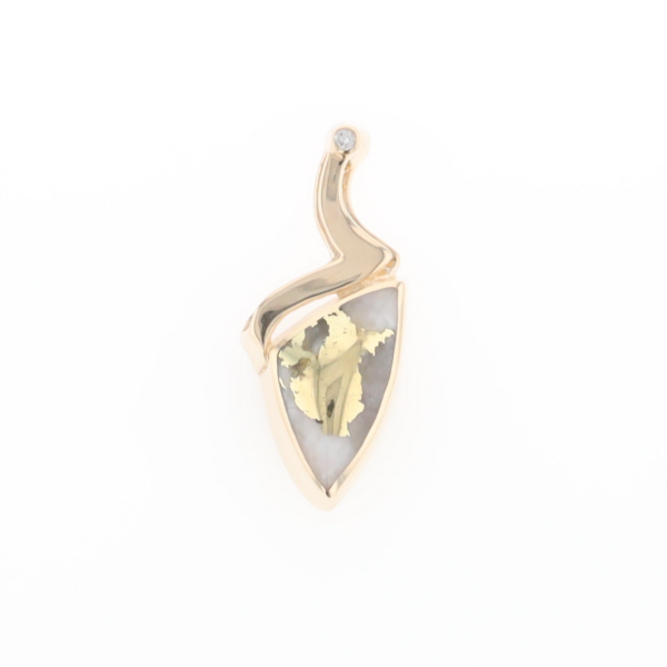 Gold Quartz Triangulare Inlaid Pendant with Diamond Accent