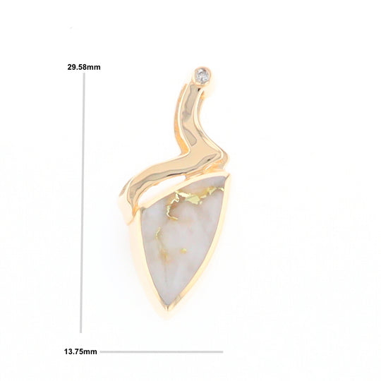 Gold Quartz Triangulare Inlaid Pendant with Diamond Accent