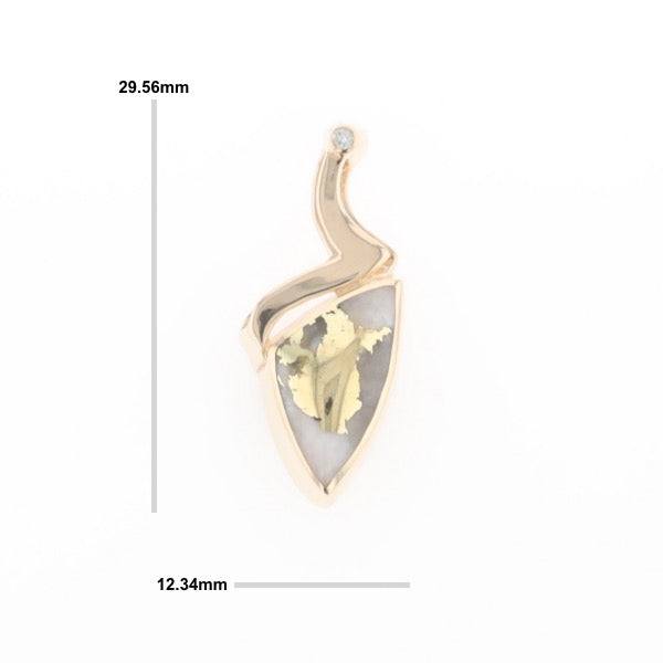 Gold Quartz Triangulare Inlaid Pendant with Diamond Accent
