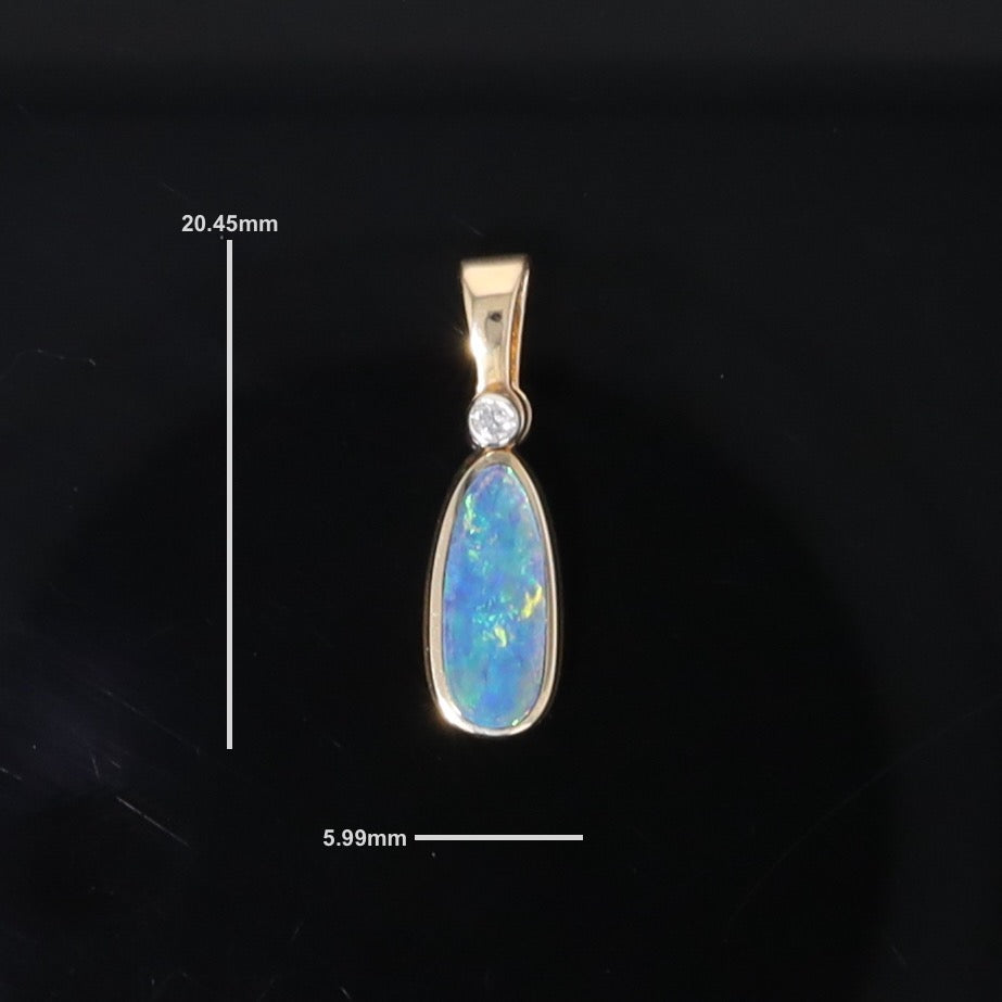 Opal Pendant Oval Inlaid Design with .02ct Round Diamond