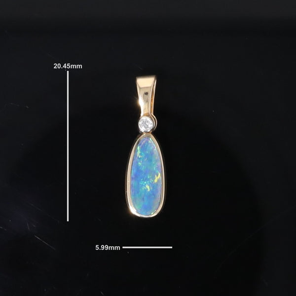Opal Pendant Oval Inlaid Design with .02ct Round Diamond