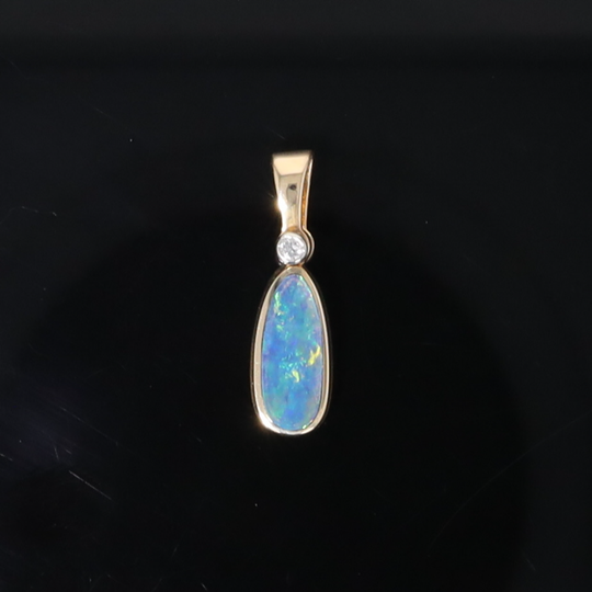 Opal Pendant Oval Inlaid Design with .02ct Round Diamond