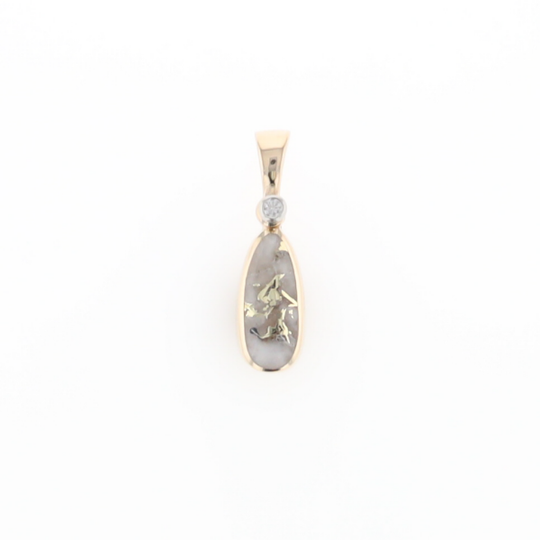 Gold Quartz Necklace Pear Shape Inlaid Pendant with .02ct Diamond