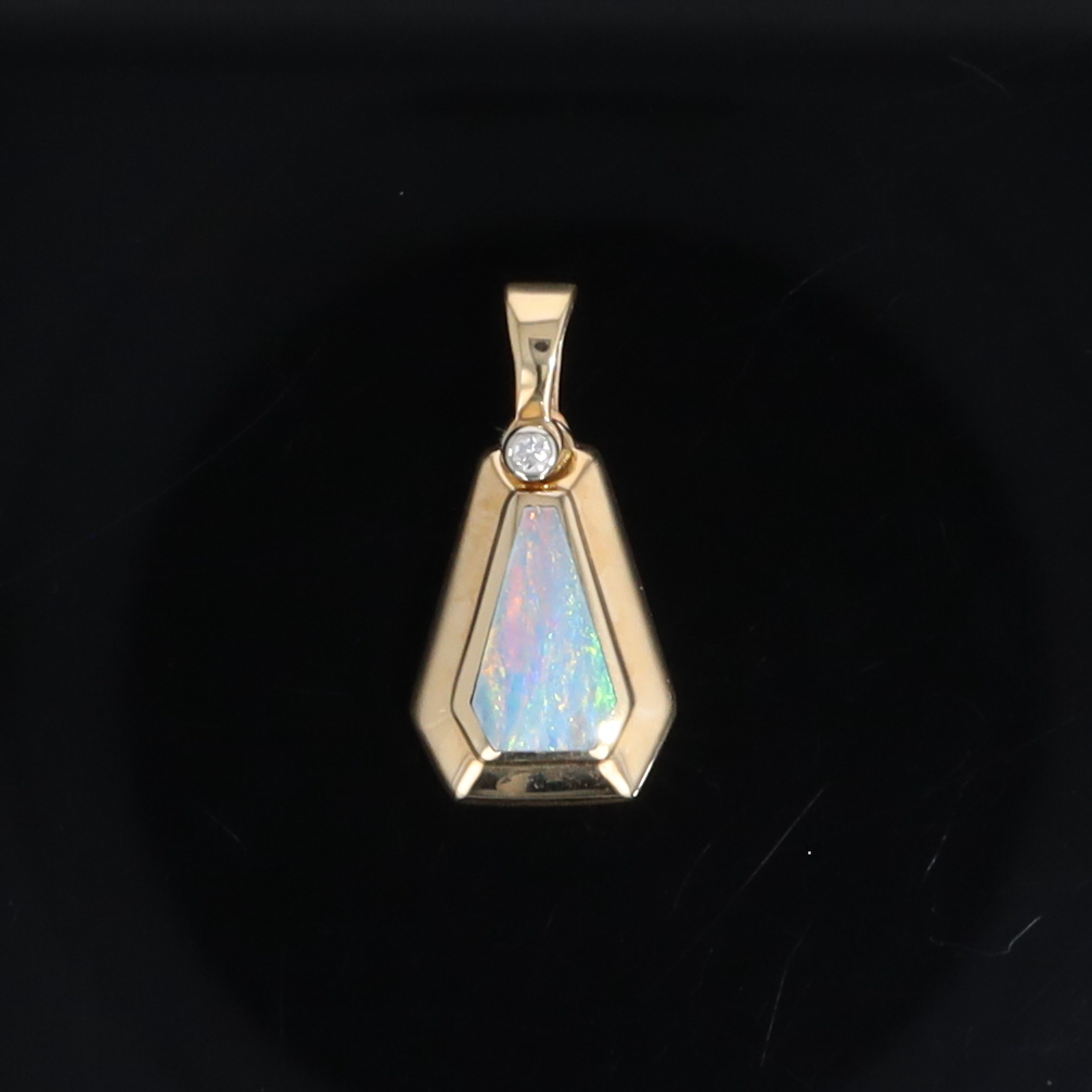 Opal Triangle Inlay with .02ctw Diamond Pendant