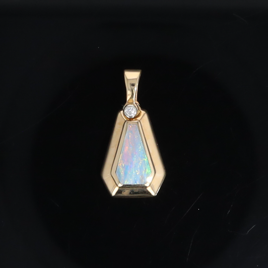Opal Triangle Inlay with .02ctw Diamond Pendant