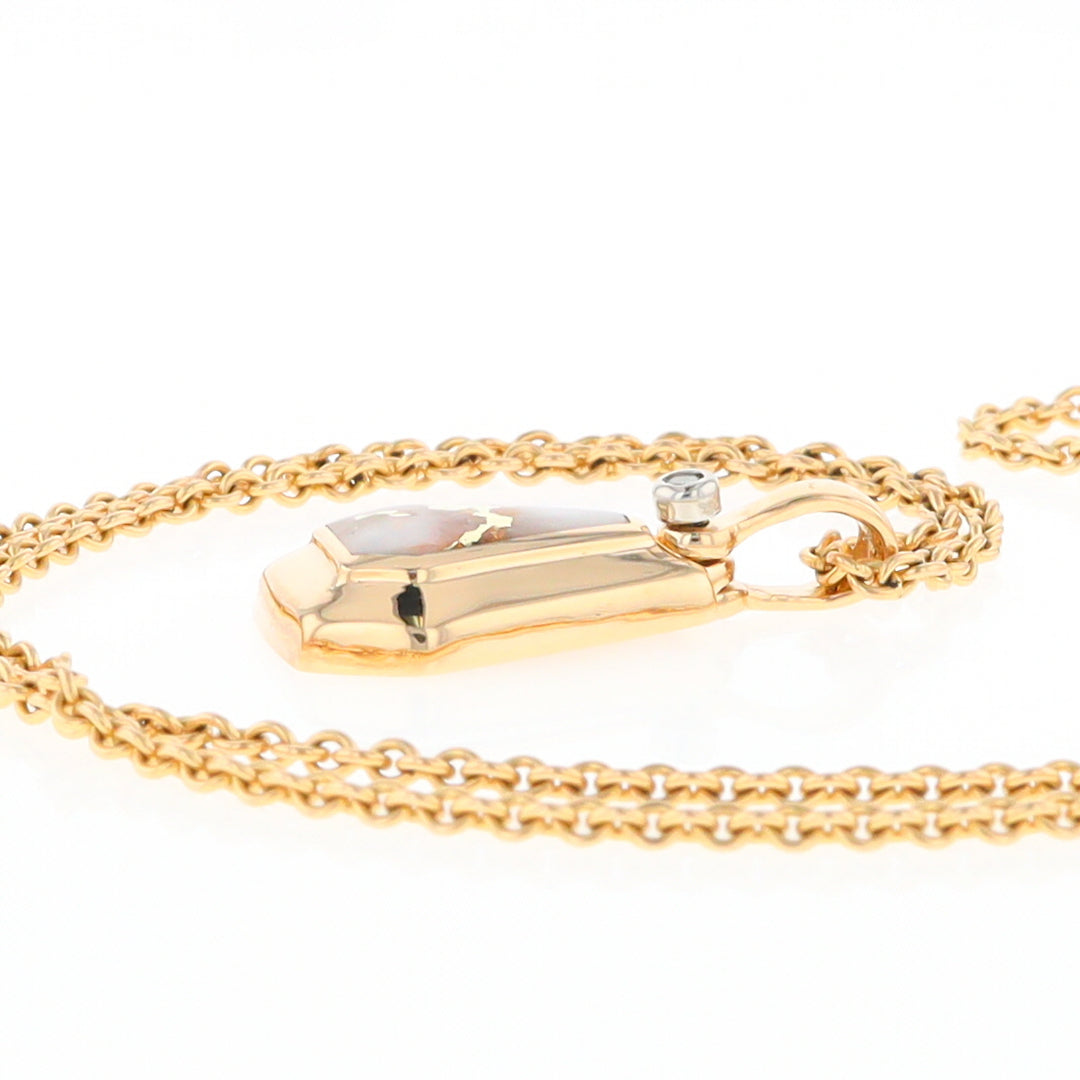 Gold Quartz Necklace, Triangle Inlaid with .02ctw Diamond Pendant