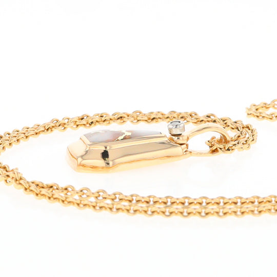 Gold Quartz Necklace, Triangle Inlaid with .02ctw Diamond Pendant