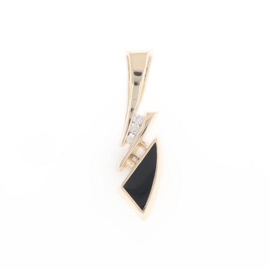 Retro Style Triangular Onyx Inlaid Pendant with .07ctw Diamonds