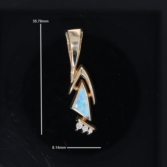 Opal Pendant Triangle Inlaid Design with .07ctw Round Diamonds