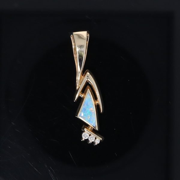 Opal Pendant Triangle Inlaid Design with .07ctw Round Diamonds