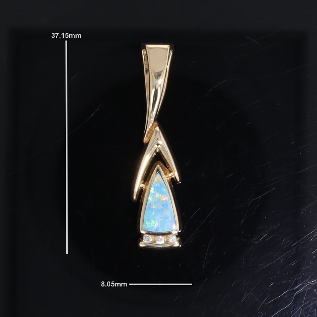 Opal Pendant Triangle Inlaid Design with .06ctw Round Diamonds