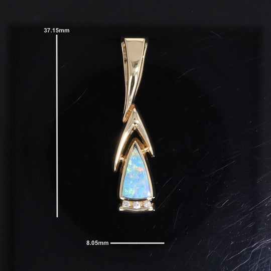 Opal Pendant Triangle Inlaid Design with .06ctw Round Diamonds