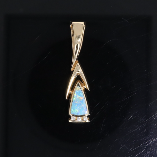 Opal Pendant Triangle Inlaid Design with .06ctw Round Diamonds