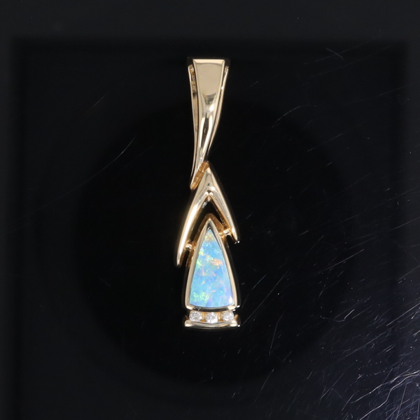Opal Pendant Triangle Inlaid Design with .06ctw Round Diamonds