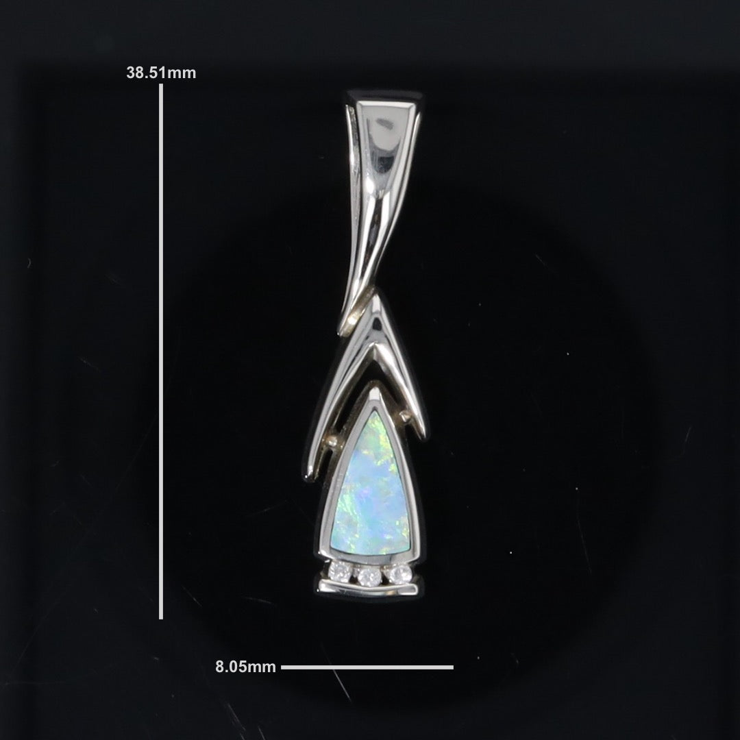 Opal Pendant Triangle Inlaid Design with .06ctw Round Diamonds