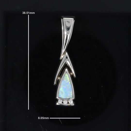 Opal Pendant Triangle Inlaid Design with .06ctw Round Diamonds