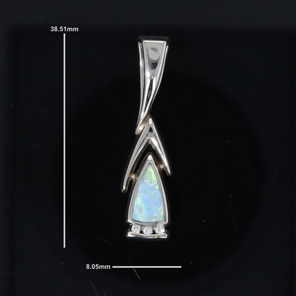 Opal Pendant Triangle Inlaid Design with .06ctw Round Diamonds