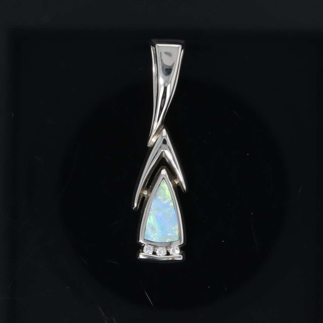 Opal Pendant Triangle Inlaid Design with .06ctw Round Diamonds