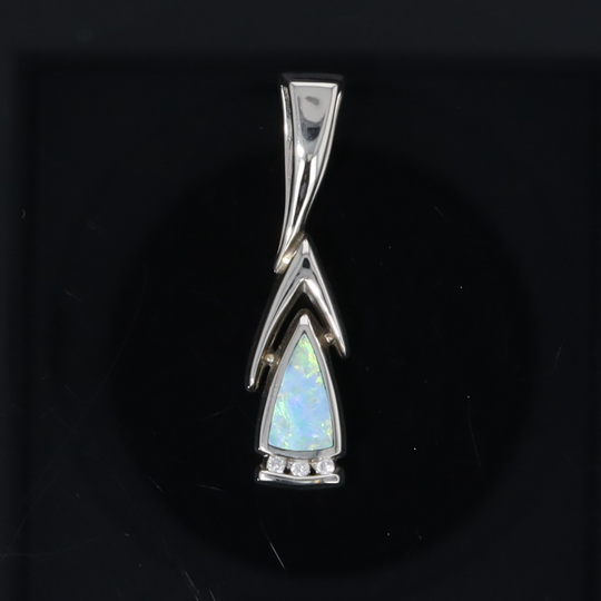 Opal Pendant Triangle Inlaid Design with .06ctw Round Diamonds