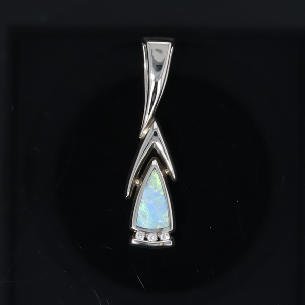 Opal Pendant Triangle Inlaid Design with .06ctw Round Diamonds