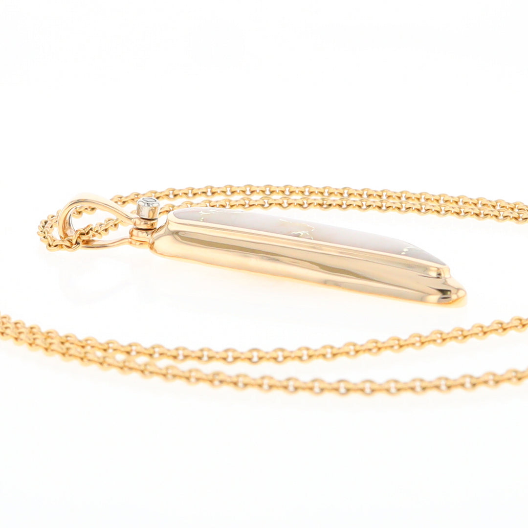 Gold Quartz Long Geometric Inlaid Pendant