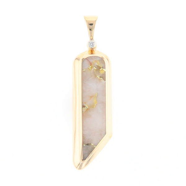 Gold Quartz Long Geometric Inlaid Pendant