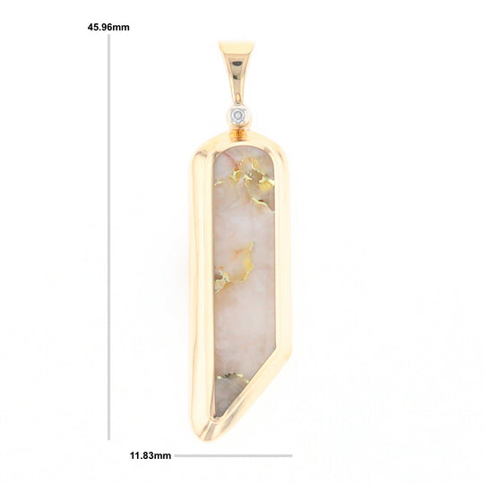 Gold Quartz Long Geometric Inlaid Pendant