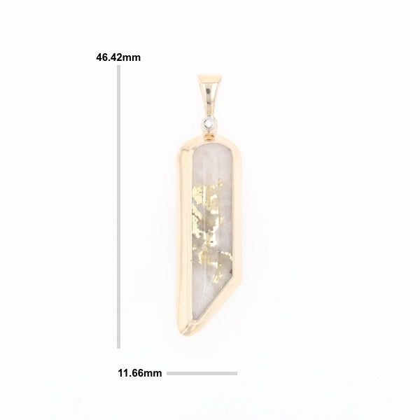 Gold Quartz Long Geometric Inlaid Pendant