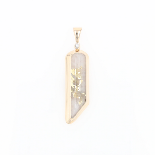 Gold Quartz Long Geometric Inlaid Pendant